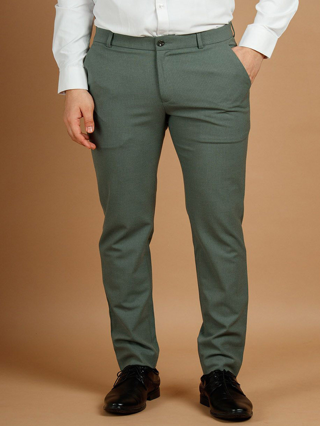 Muffynn Men Checked Ankle-Fit Formal Power Stretch Trouser