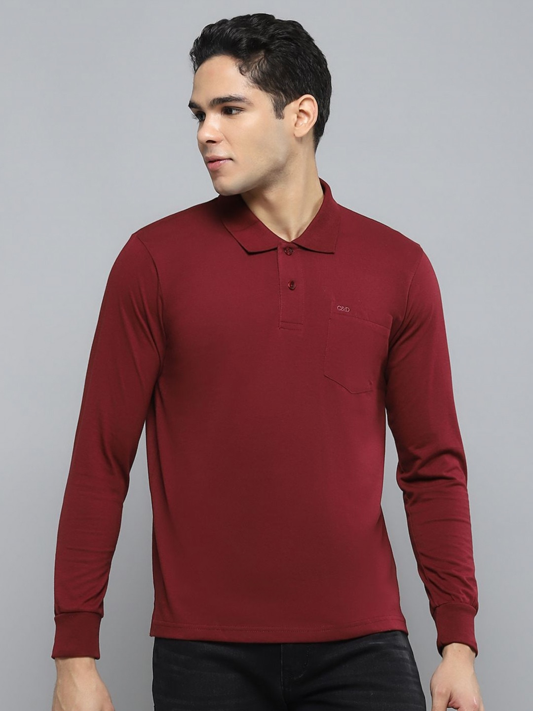 Cloak & Decker Men Solid Polo Collar Cotton T-shirt