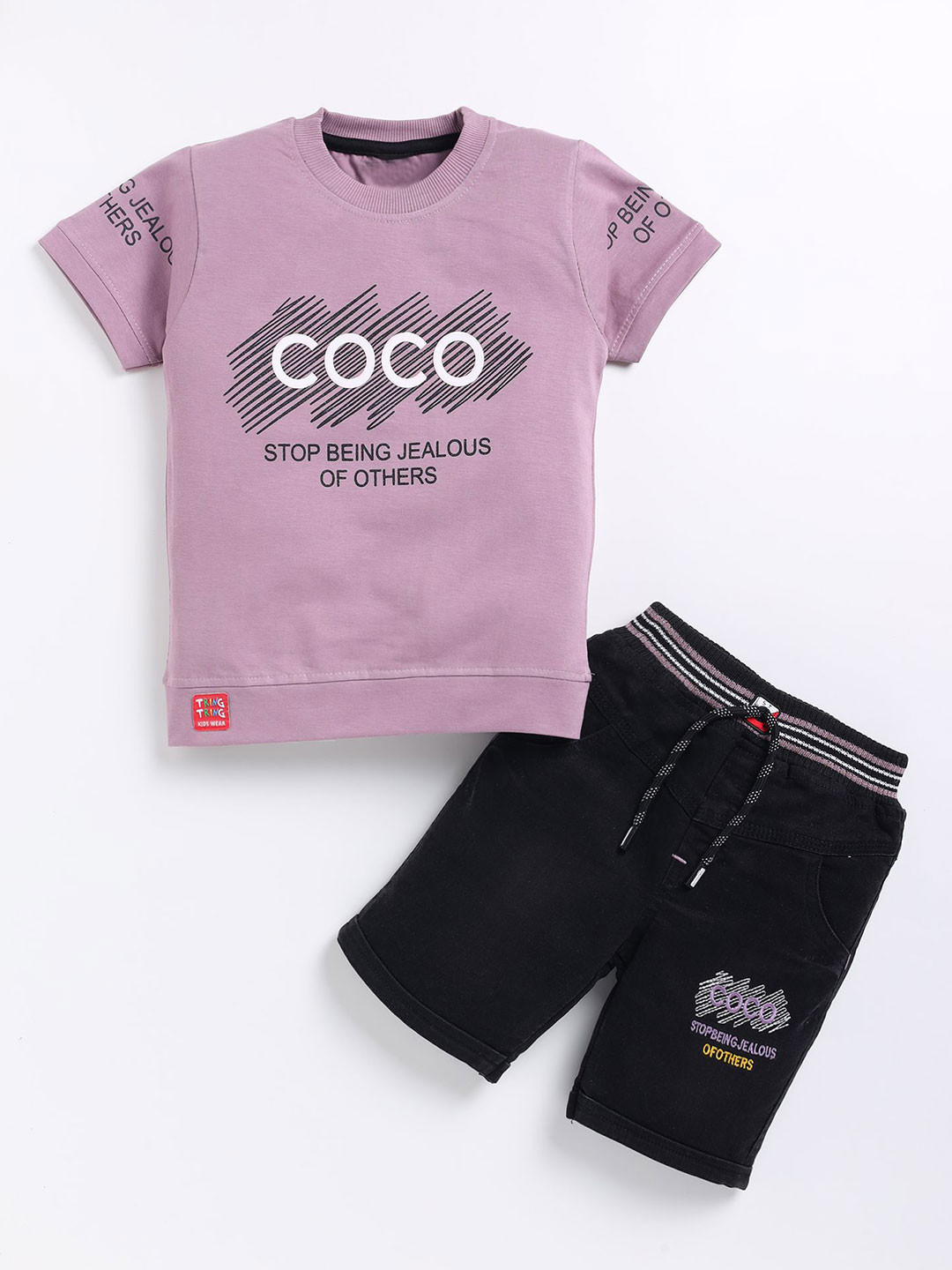 ZADMUS Boys Printed Short Sleeves T-shirt With Denim Shorts