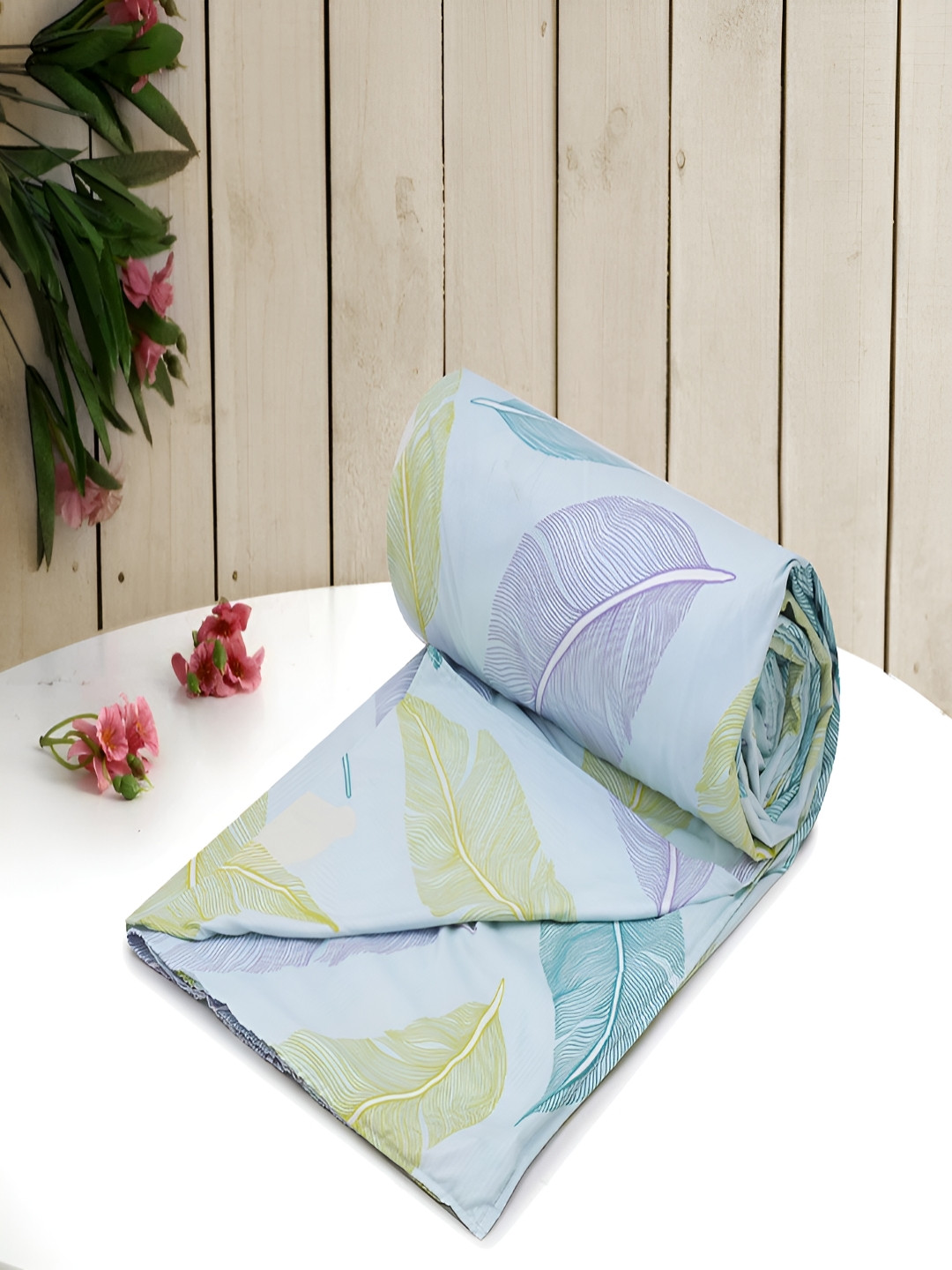 RRC Blue & Yellow Floral Printed Microfiber Cotton Double Duvet Cover