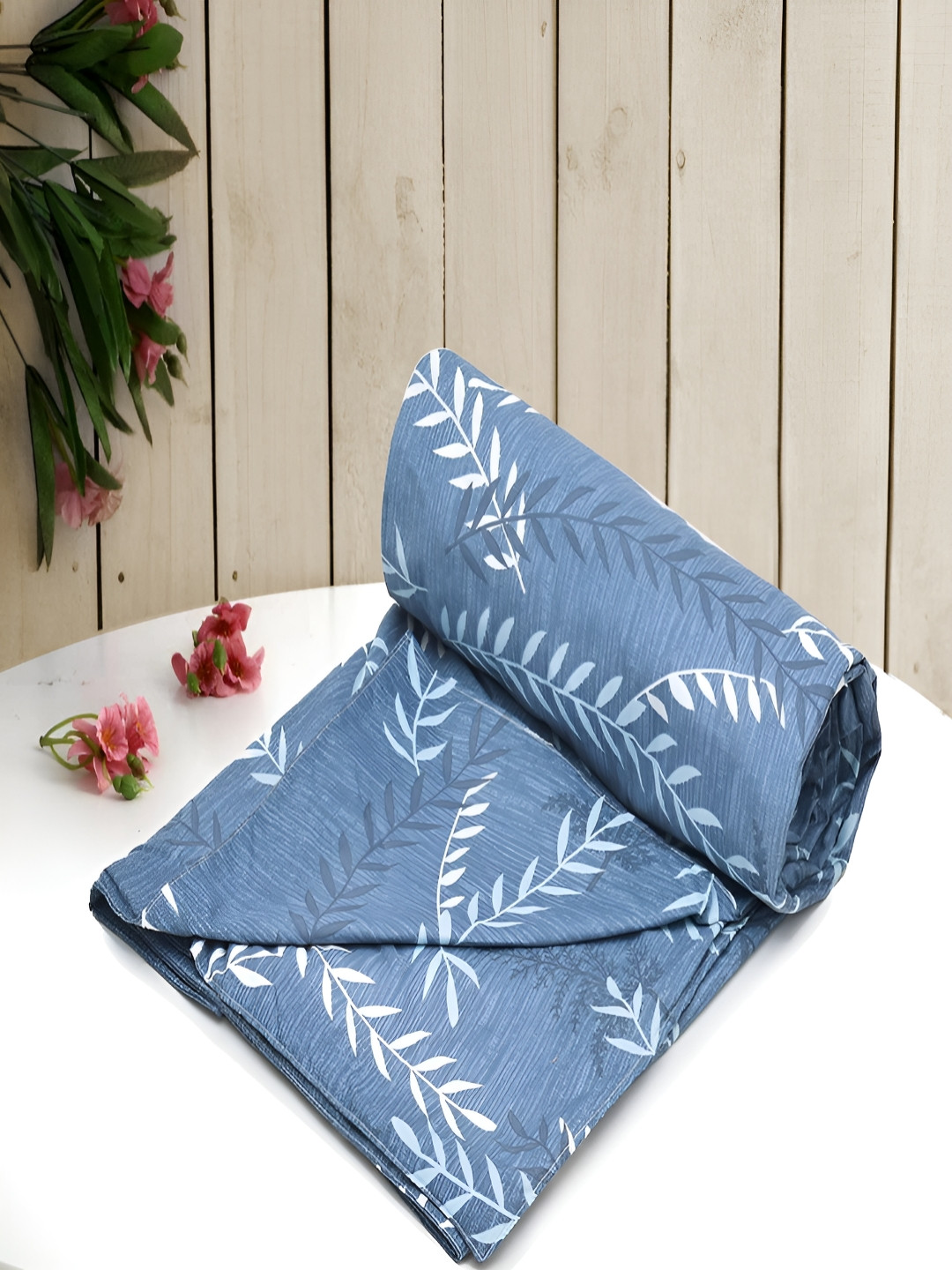 RRC Blue & White Floral Printed Microfiber Cotton Single Size Duvet Cover
