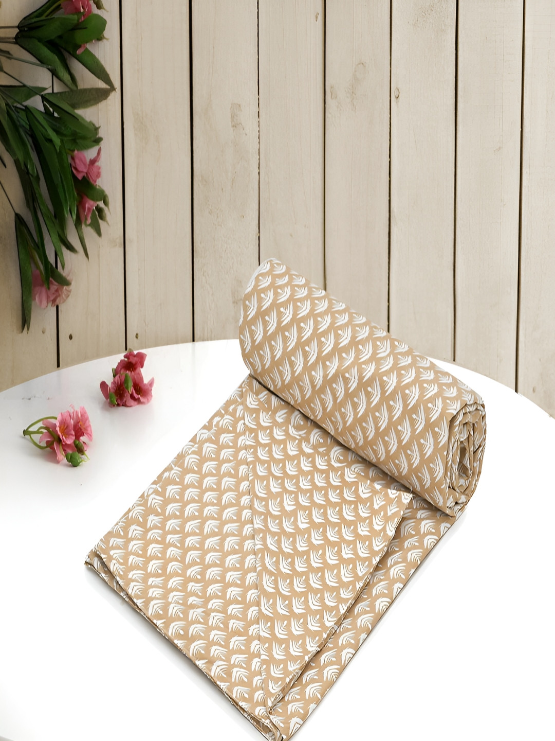RRC Brown & White Floral Printed Microfiber Cotton Double Size Duvet Cover