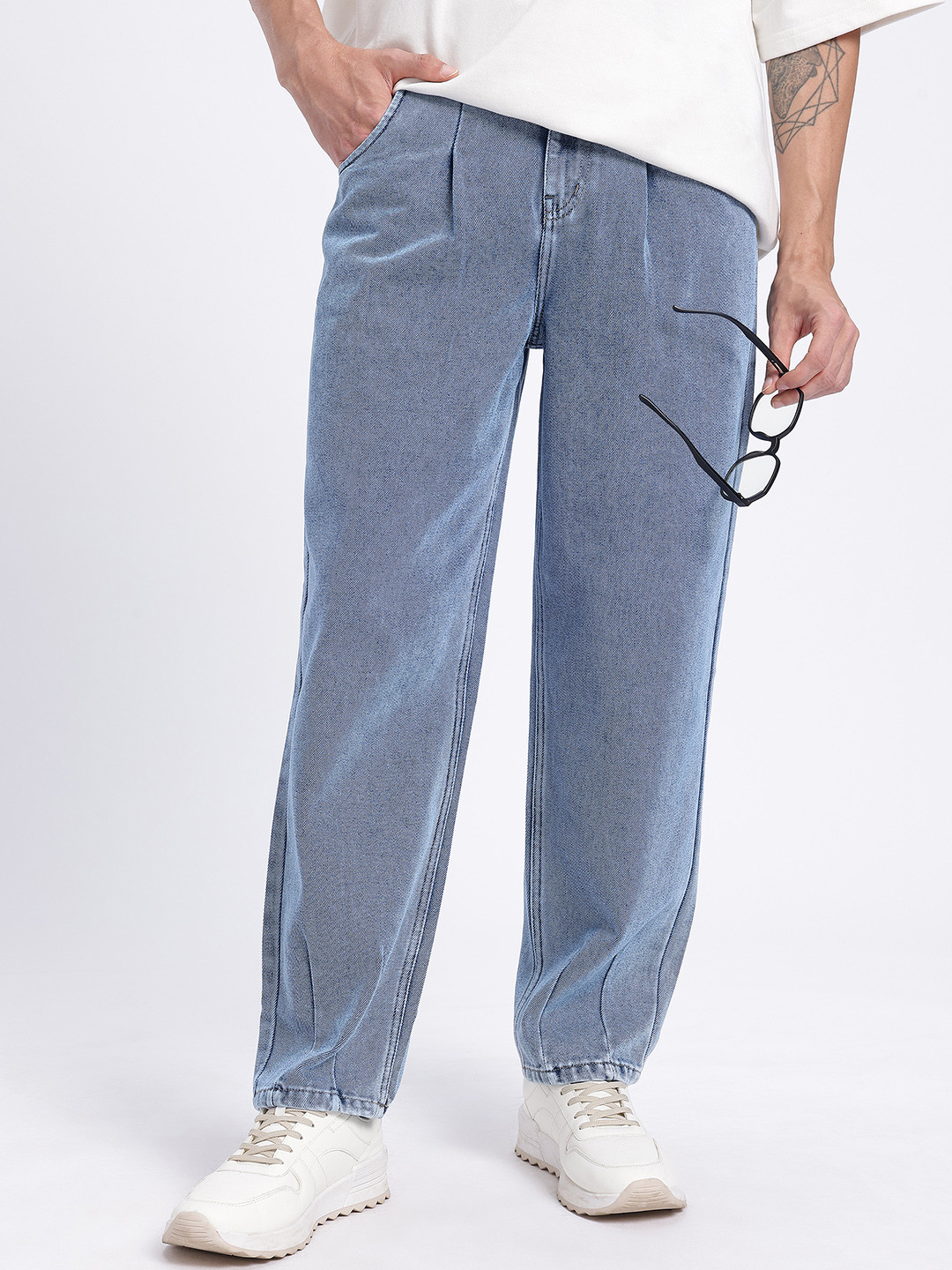 glitchez Men Front Seam Barrel Fit Jeans