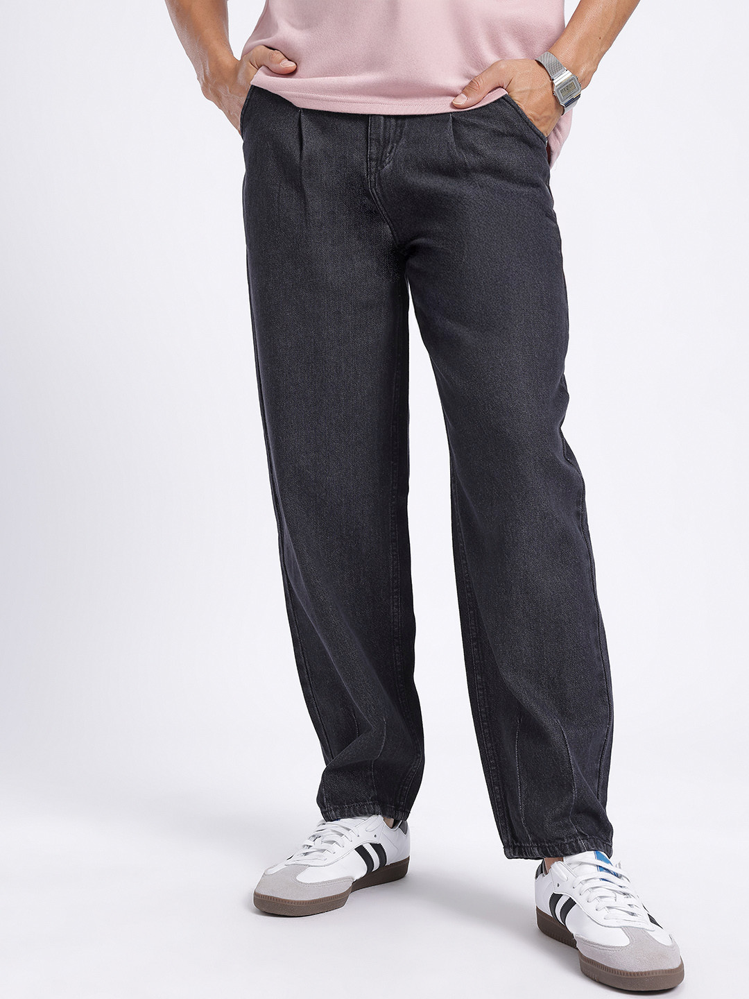 glitchez Men Front Seam Barrel Fit Jeans