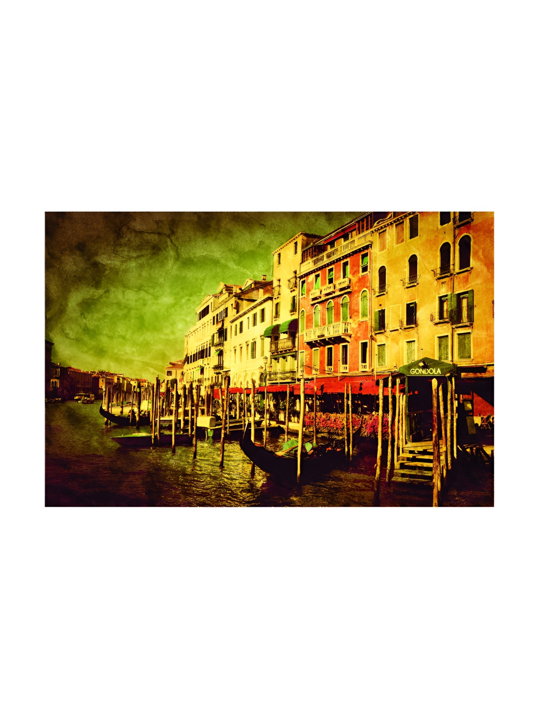 Inephos Yellow & Green Vintage Venice Italy Canvas Painting Unframed Wall Art