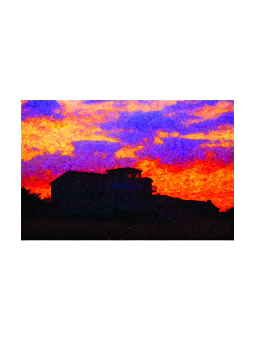 Inephos Orange & Purple Sunrise Illustration Canvas Painting Unframed Wall Art
