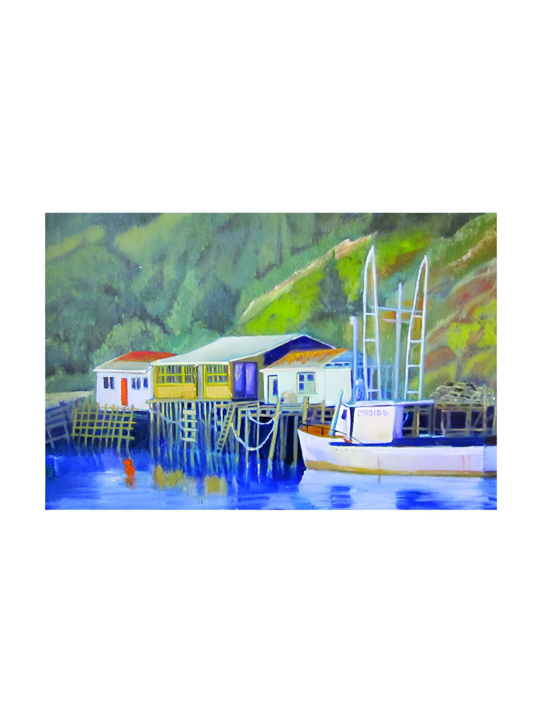 Inephos Blue & Green Canvas Lake Houses Painting Unframed Wall Arts