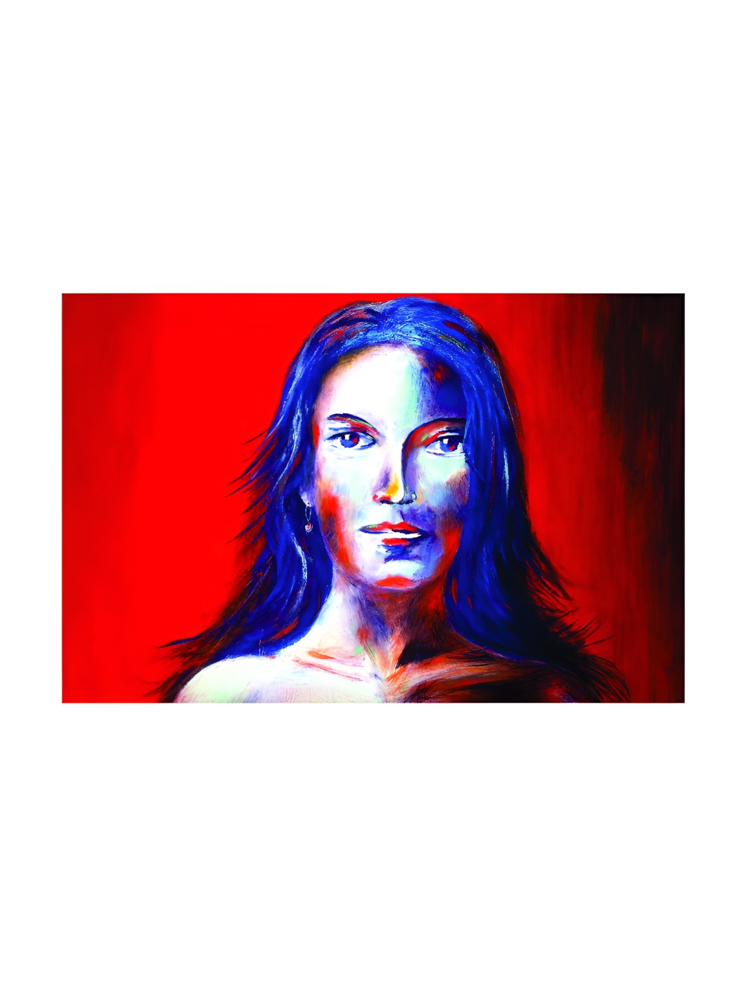 Inephos Red & Blue Canvas Beautiful Lady Painting Unframed Wall Art