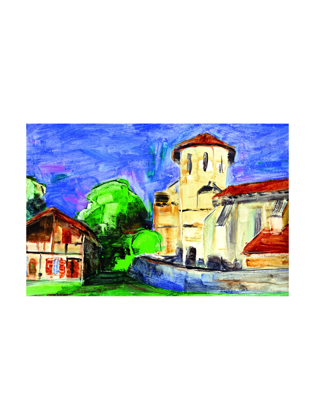Inephos Green & Blue Canvas Beautiful City View Unframed Wall Paintings