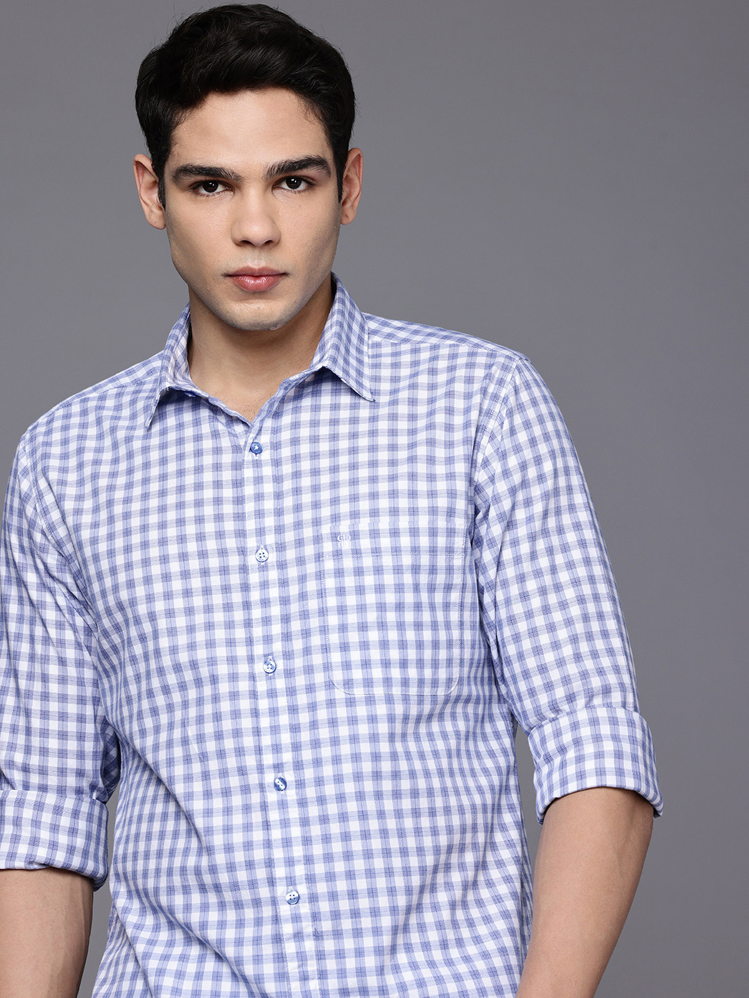 Raymond Pure Cotton Slim Fit Checked Casual Shirt