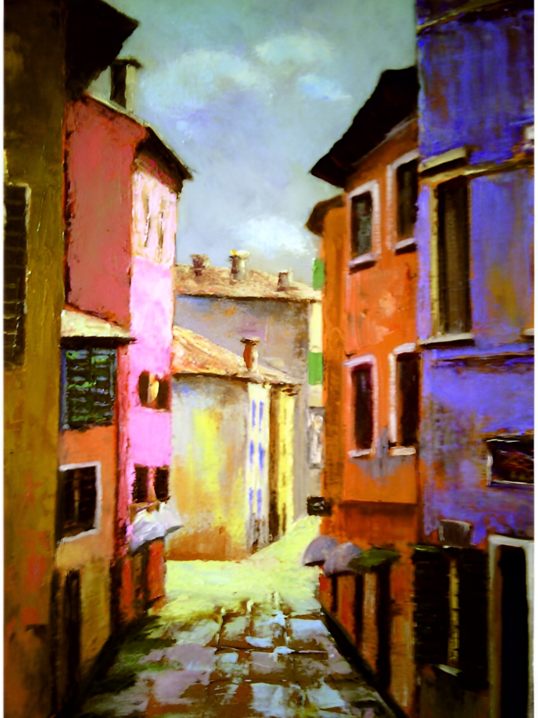 Inephos Blue & Pink Canvas Beautiful Italy Unframed Wall Paintings