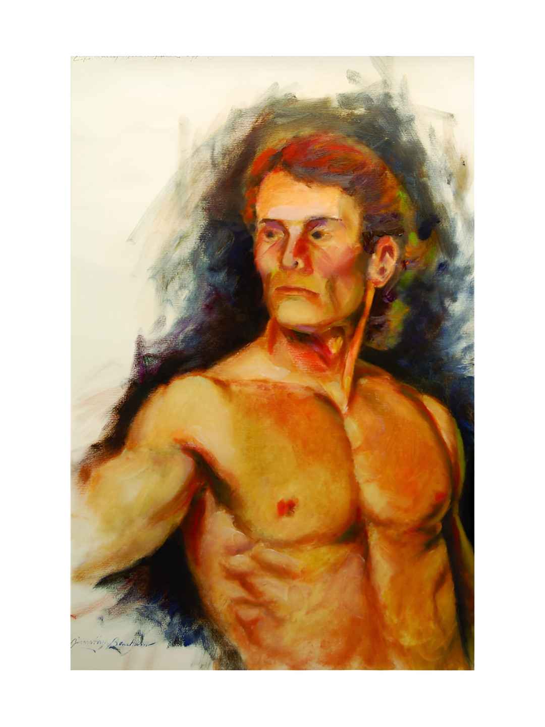 Inephos Brown & Grey Body Builder Self Portrait Canvas Painting Unframed Wall Art