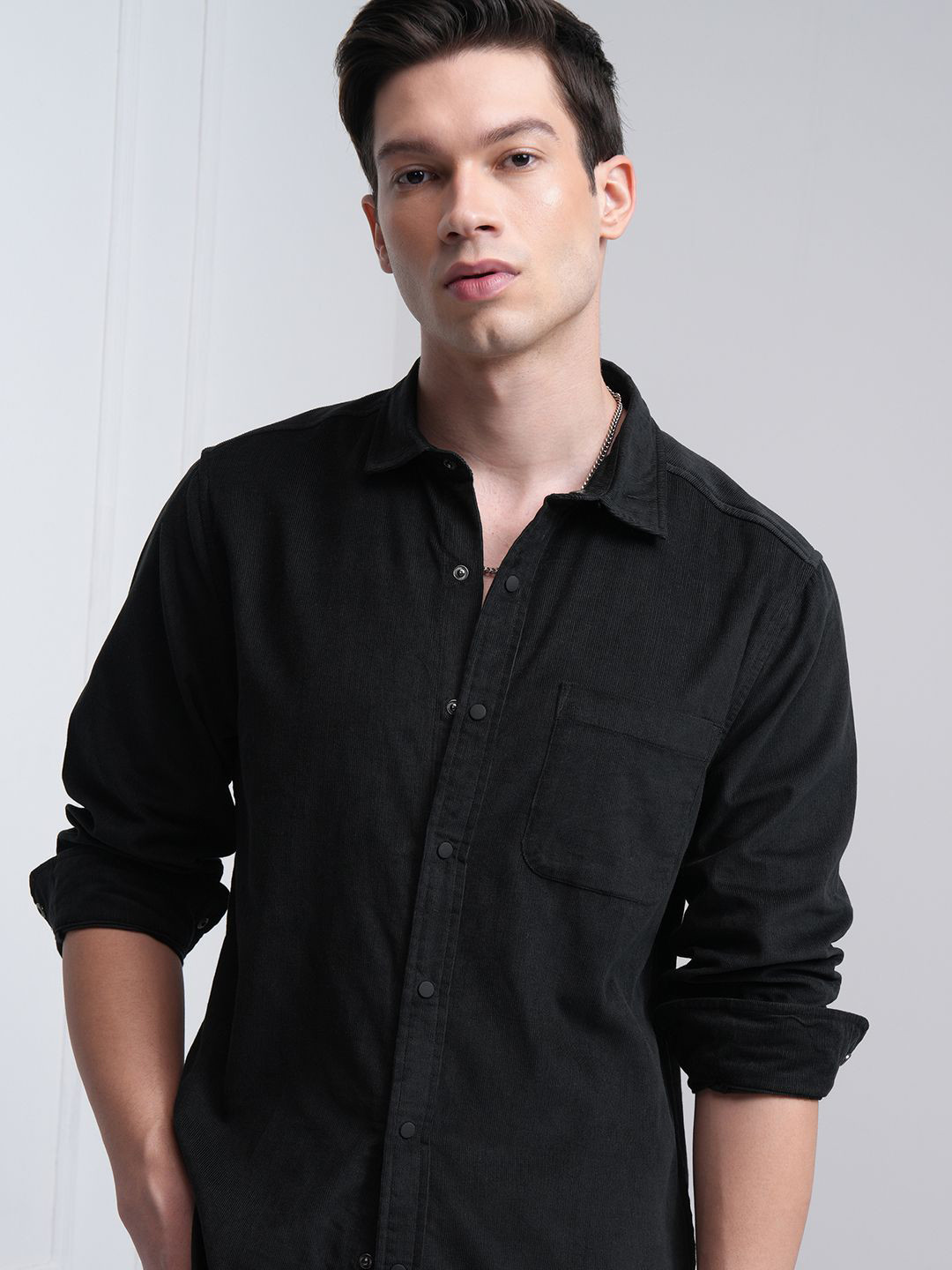 HIGHLANDER Men Corduroy Textured Casual Slim Fit Shirt