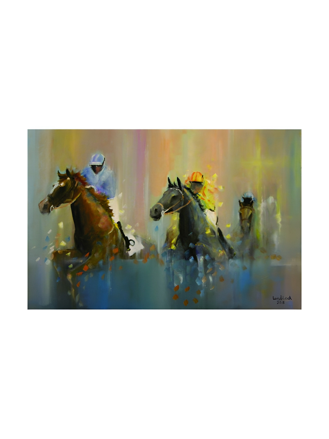 Inephos Yellow & Brown Canvas Horses Running Unframed Wall Paintings
