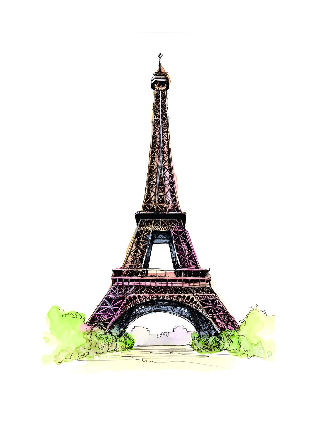 Inephos White & Brown Canvas Eiffel Tower Paris Illustration Unframed Wall Paintings