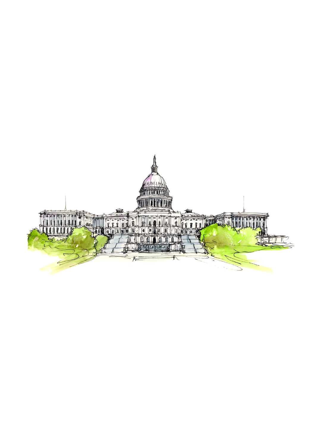 Inephos Grey Melange United States Capitol Complex Illustration Canvas Painting Wall Arts