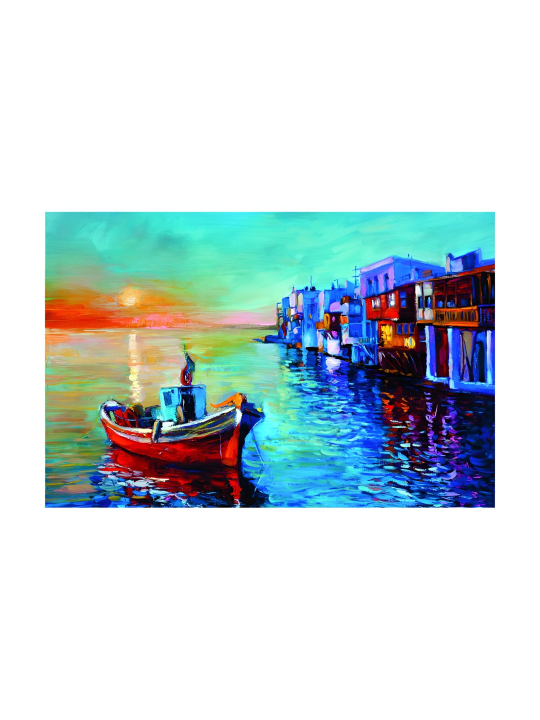 Inephos Blue & Green Canvas Ship in Ocean Painting Wall Art