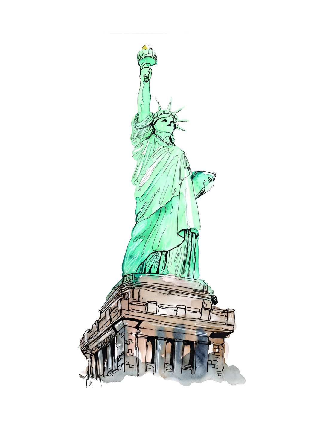 Inephos Statue Of Liberty Illustration Canvas Wall Rectangle Paintings Wall Art -24 x36 In