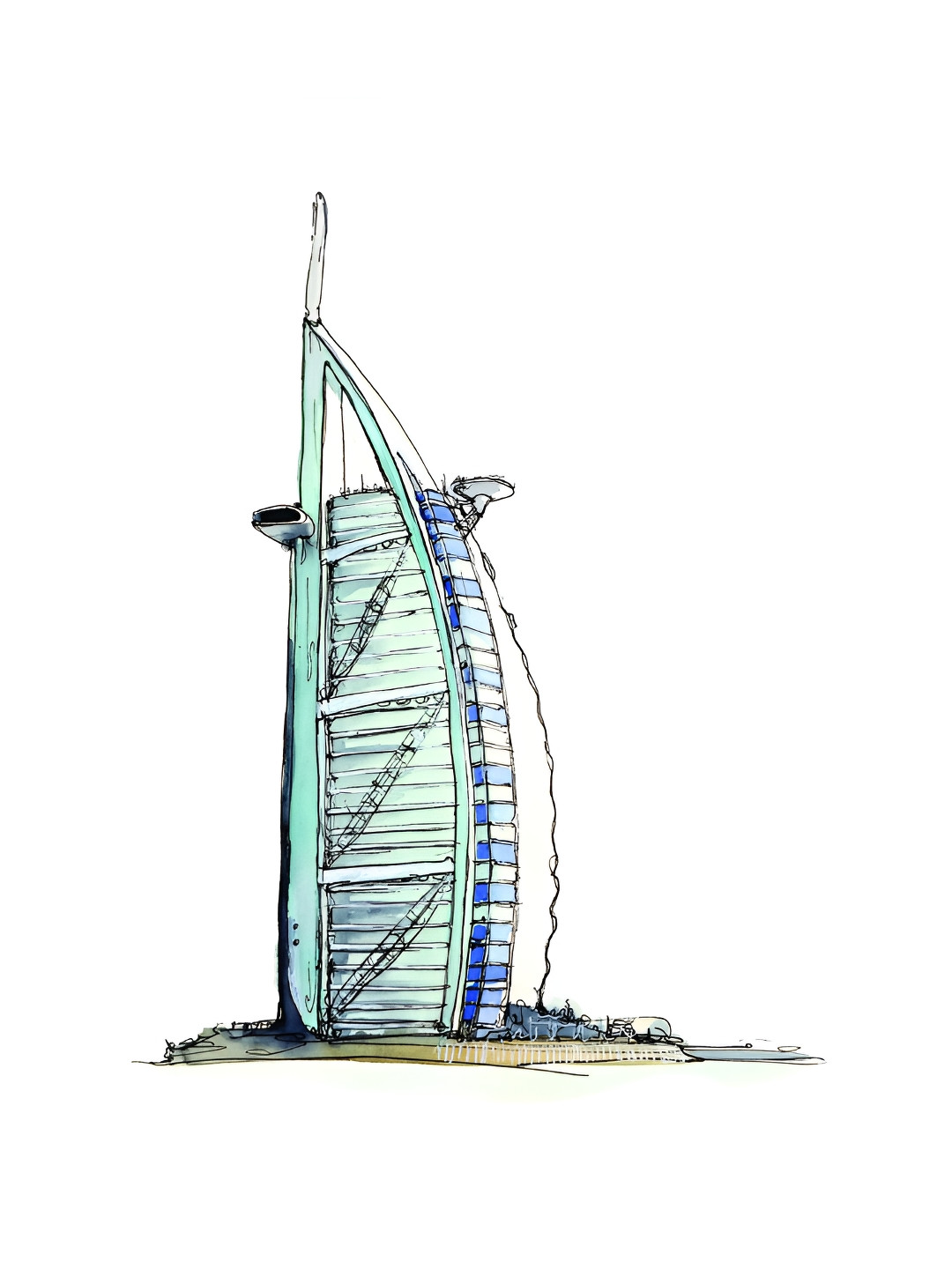 Inephos Blue Burj Al Arab Dubai Illustration Canvas Painting Unframed Wall Art