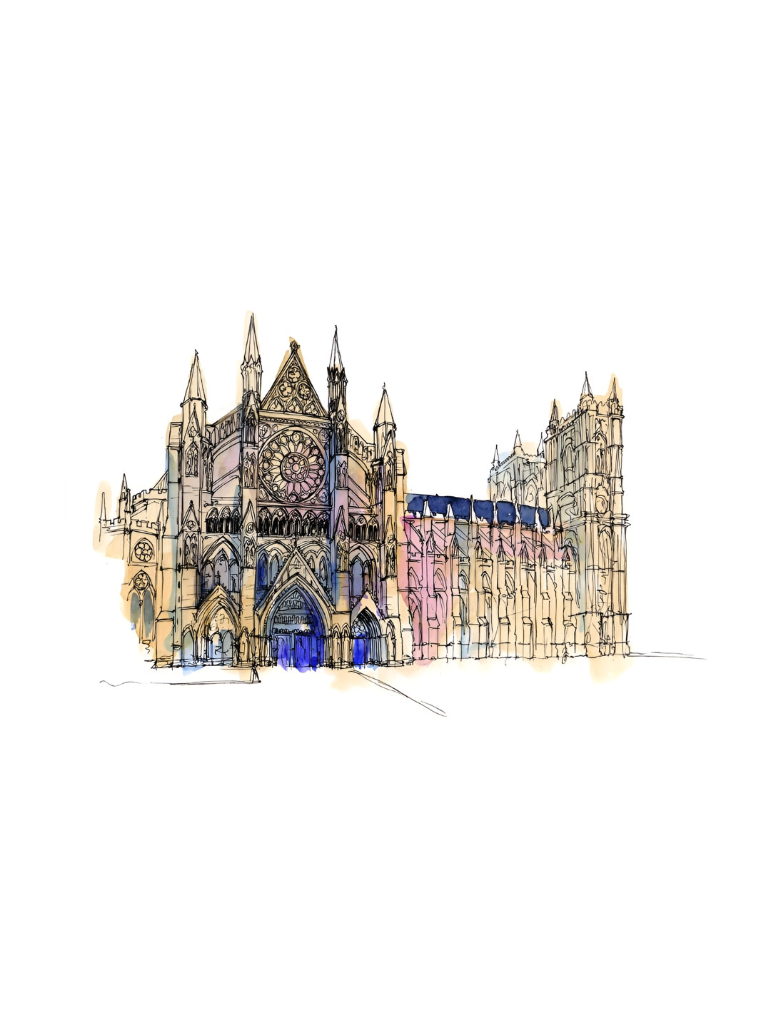 Inephos Beige & Blue Westminster Abbey London Canvas Painting Unframed Wall Art