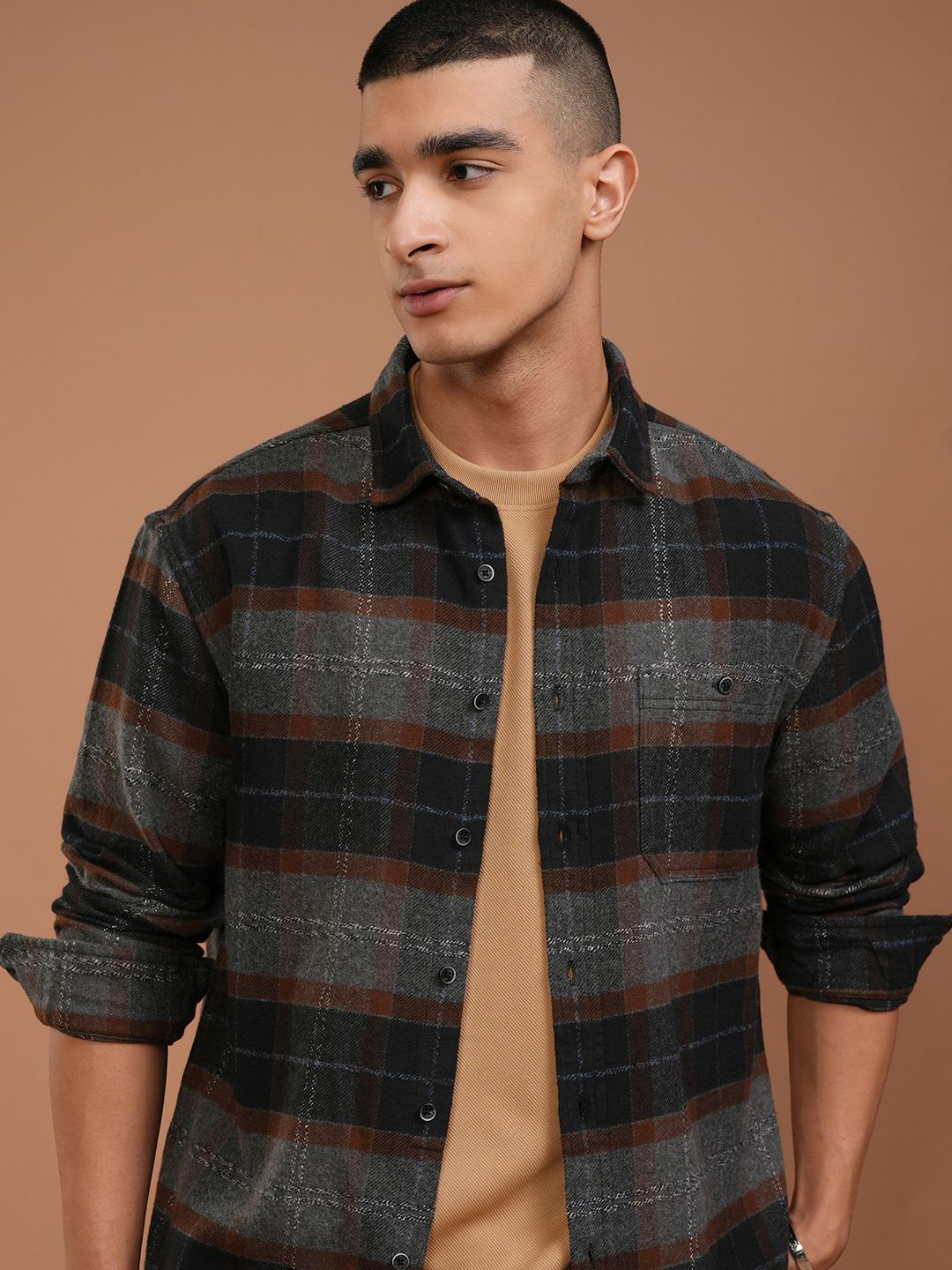 HIGHLANDER Men Grindle Yarn Textured Relaxed Shirt