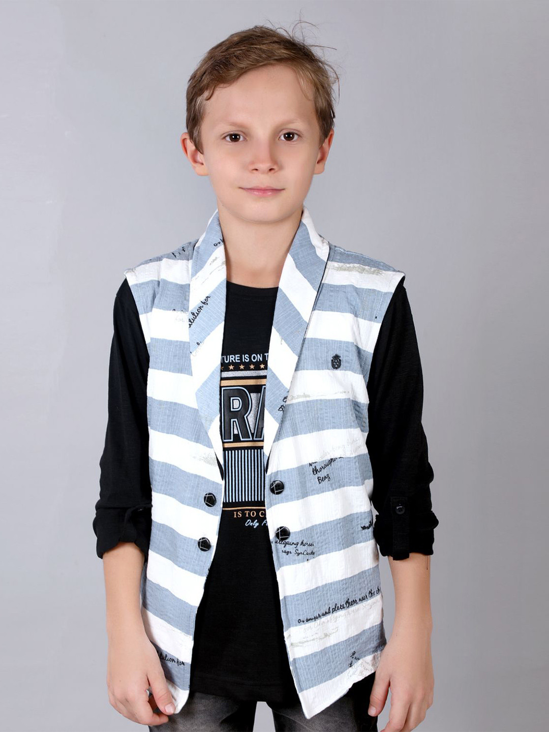 MashUp Boys Typography Printed Round Neck Cotton Casual T-Shirt With Shrug