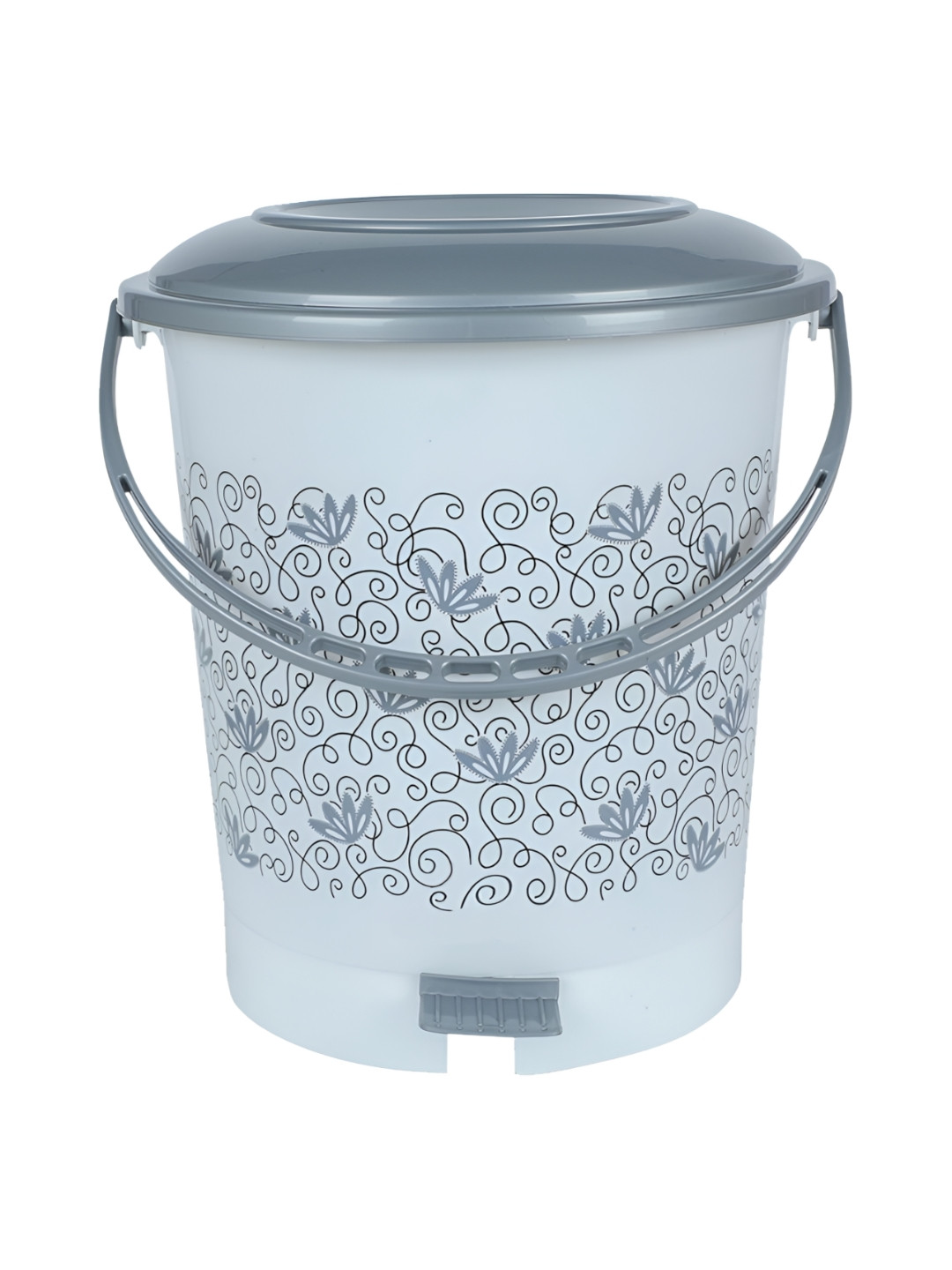 RANDAL White & Grey Floral Printed Standard Pedal Dustbin - 12 L