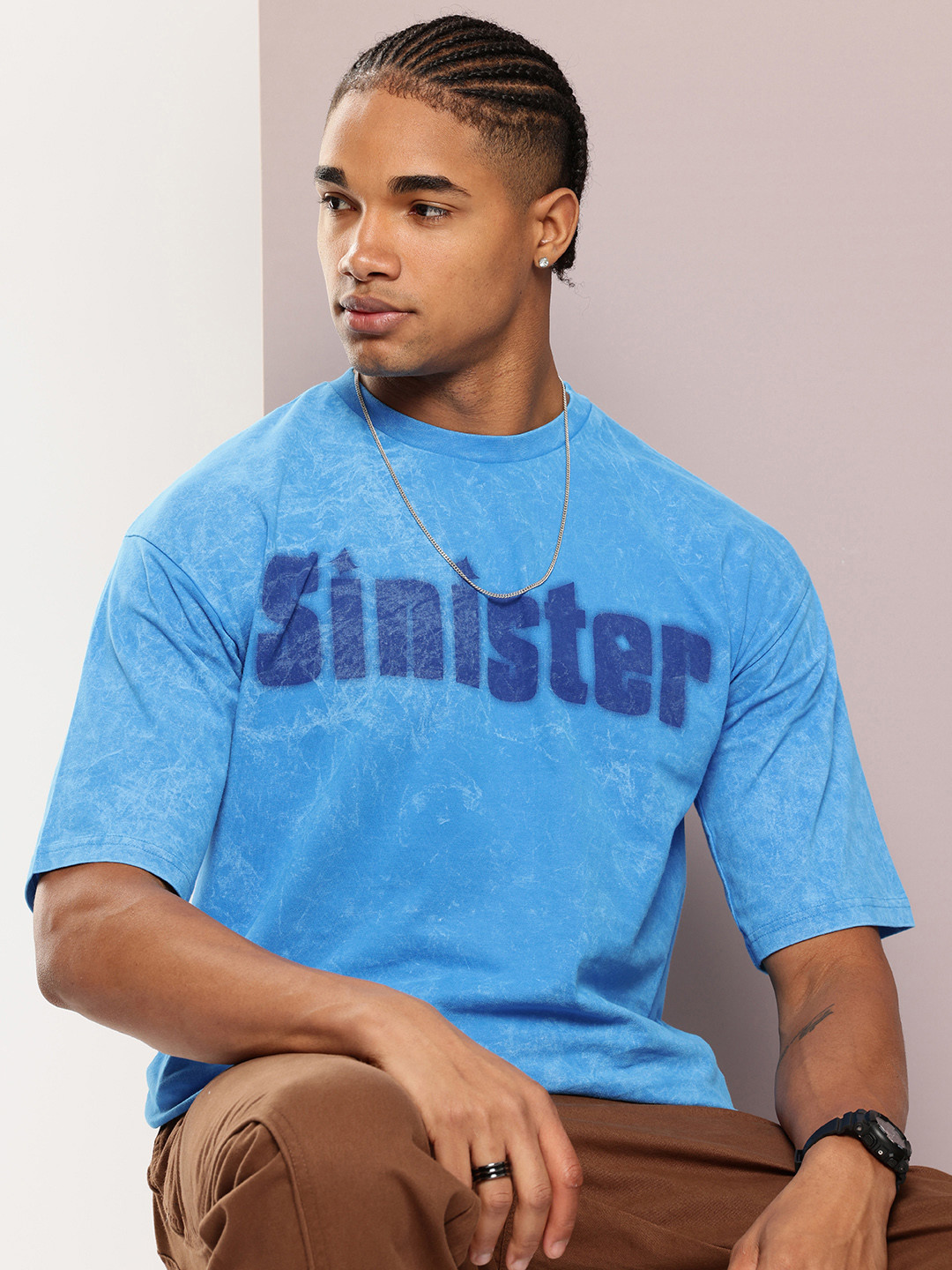 Kook N Keech Faded Effect Typography Printed Drop-Shoulder Sleeves Oversized T-shirt