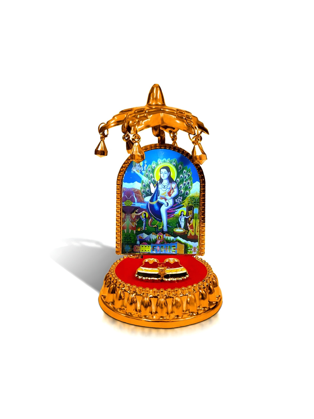 Adhvik Baba Balaknath Charan Paduka and Umbrella Chhatra God Blue Polyresin Glossy Living Room Medium Showpiece -