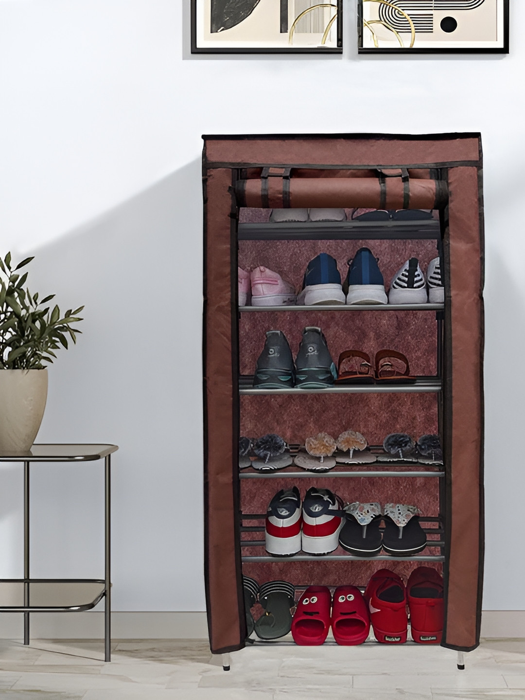 Rmerchants Brown & Black 6 Shelves Metal Shoe Rack