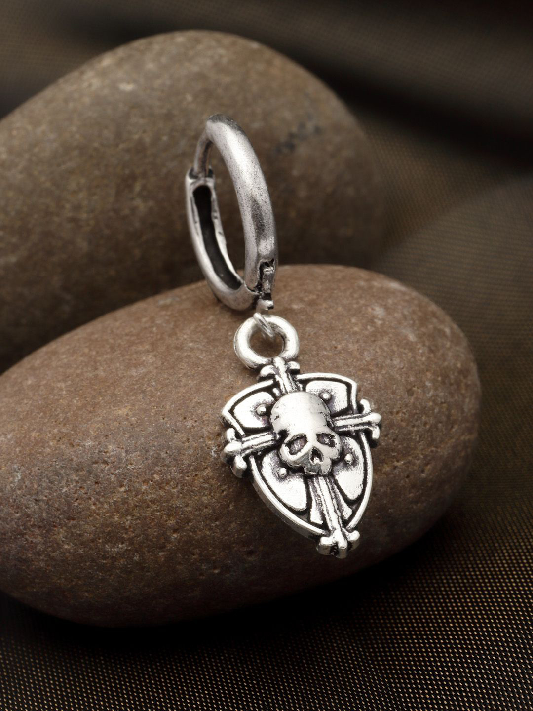 Sanjog Silver-Plated Skull Drop Hoop Quirky Antique Drop Piercing Earstuds