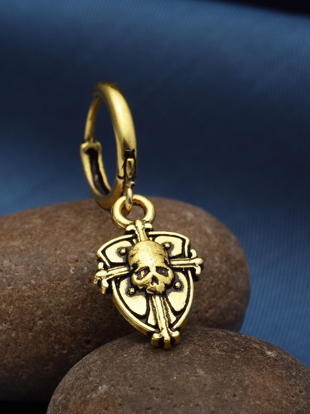 Sanjog Gold-Plated Skull Drop Hoop Quirky Antique Drop Piercing Earstuds