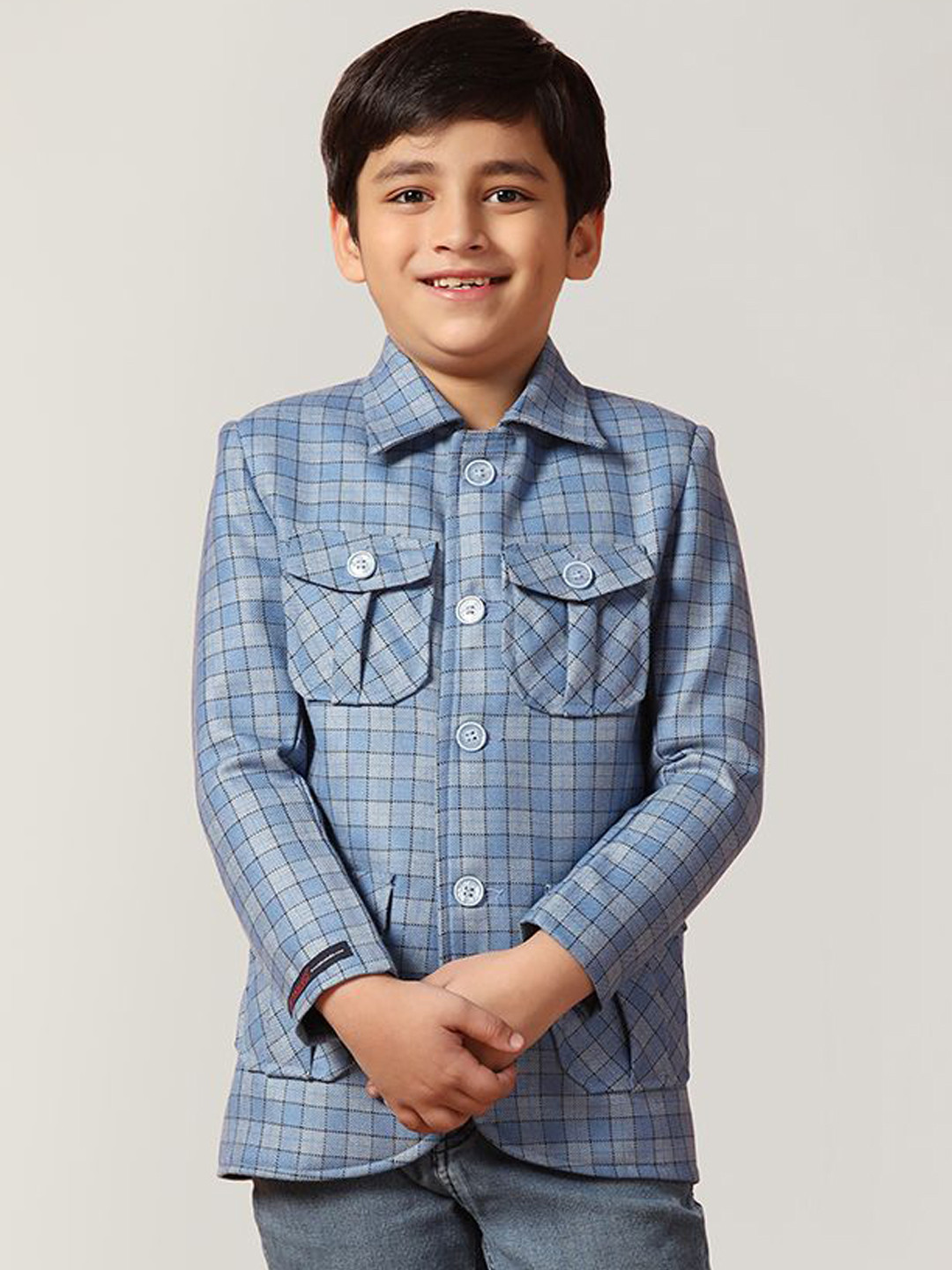 TAHVO Checked Printed Spread Collar Woolen Tweed Casual Pea coat