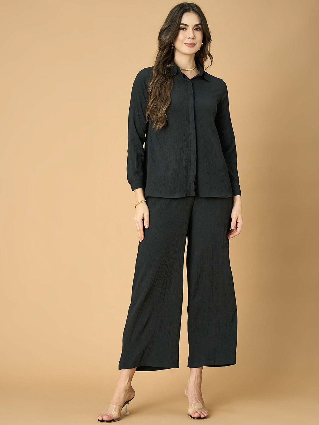 Fashfun Self Design Long Sleeves Shirt With Trousers
