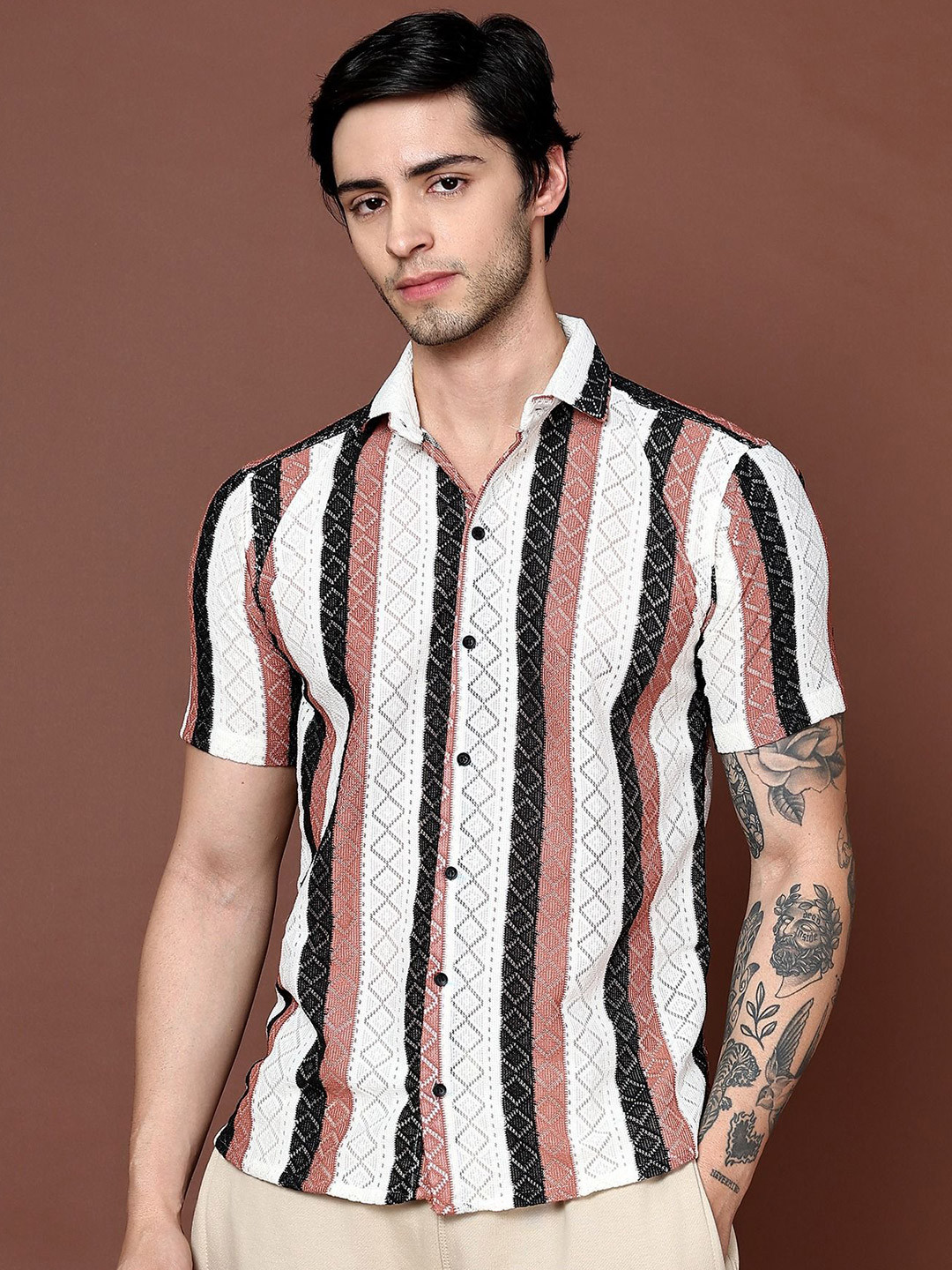 BHALVAV EXPORT Men Standard Spread Collar Vertical Striped Party Shirt