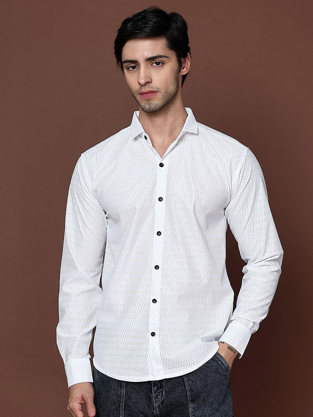 BHALVAV EXPORT Men Standard Spread Collar Micro Ditsy Printed Cotton Party Shirt