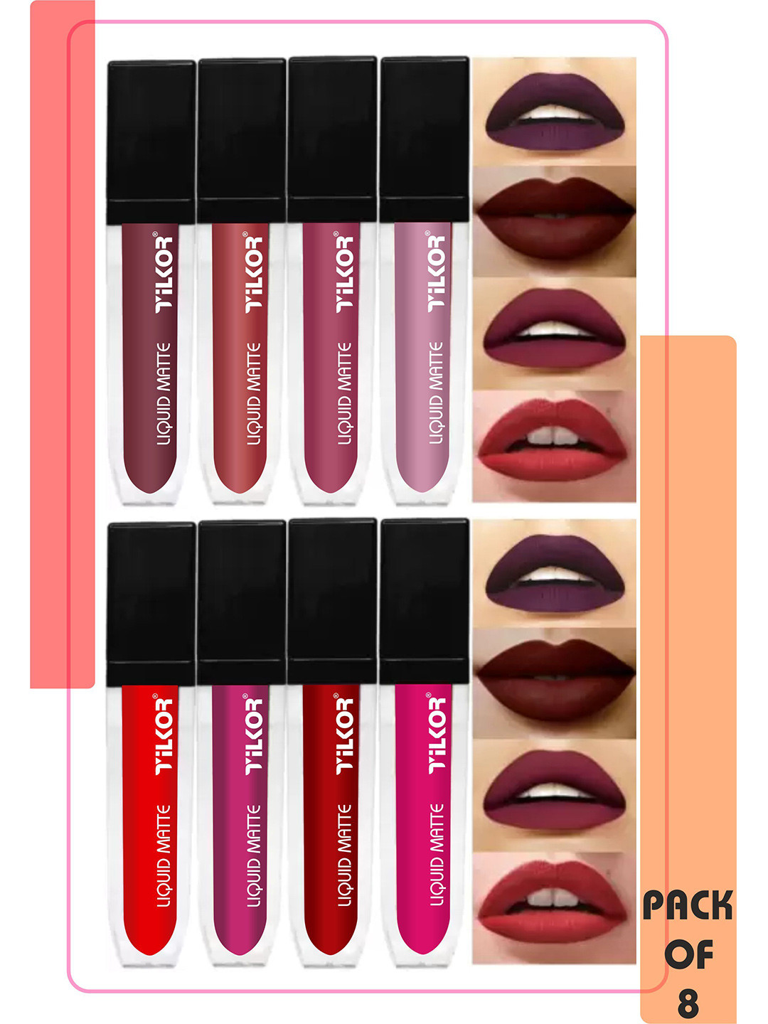 TILKOR Set Of 8 Transfer Proof Hydrating Matte Liquid Lipstick - 2 ml Each
