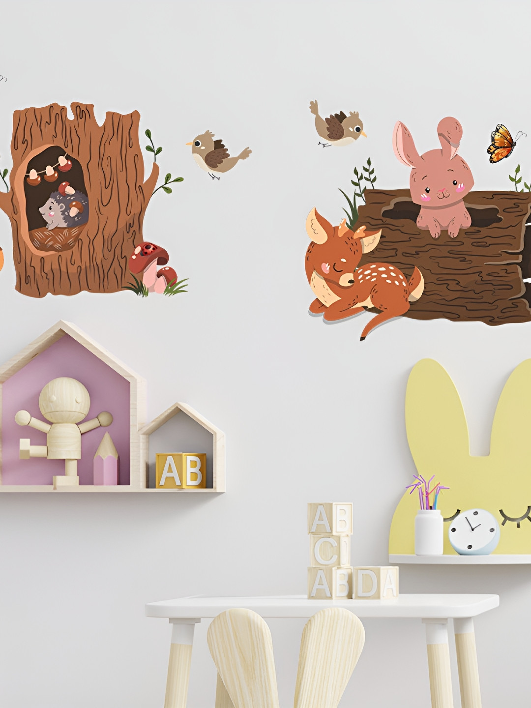 Jaamso Royals Brown Birds And Animals Printed Self Adhesive Wall Sticker