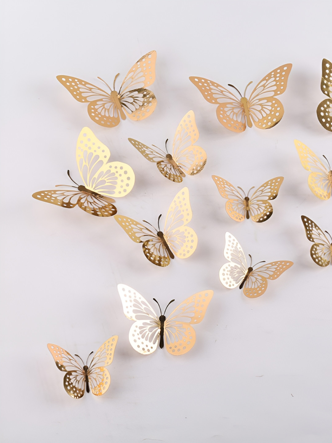 Jaamso Royals Gold Toned 12 Pieces Glossy Waterproof Self Adhesive Butterfly Wall Stickers