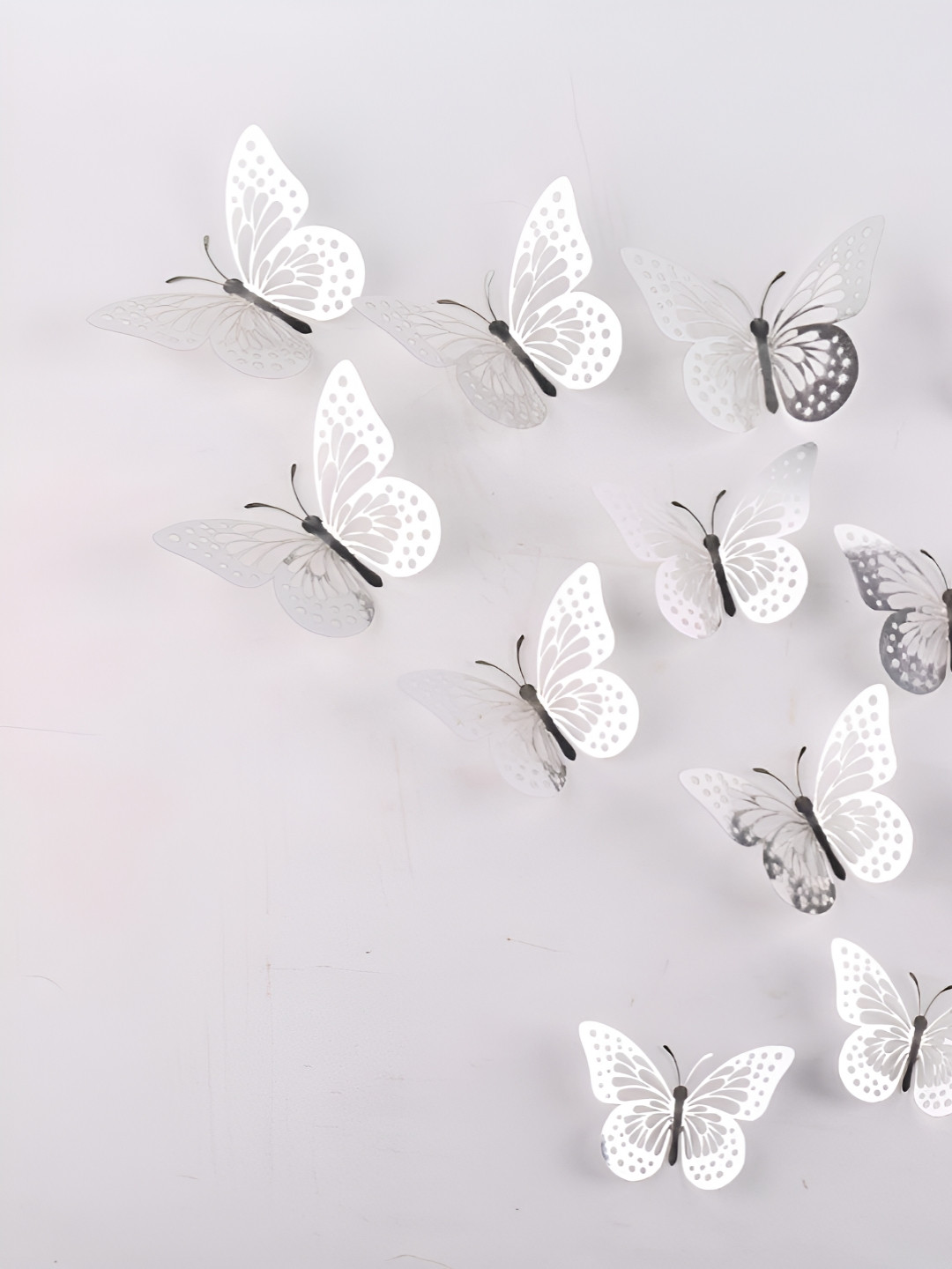 Jaamso Royals Silver Toned 12 Pieces Glossy Self Adhesive Butterfly Wall Stickers
