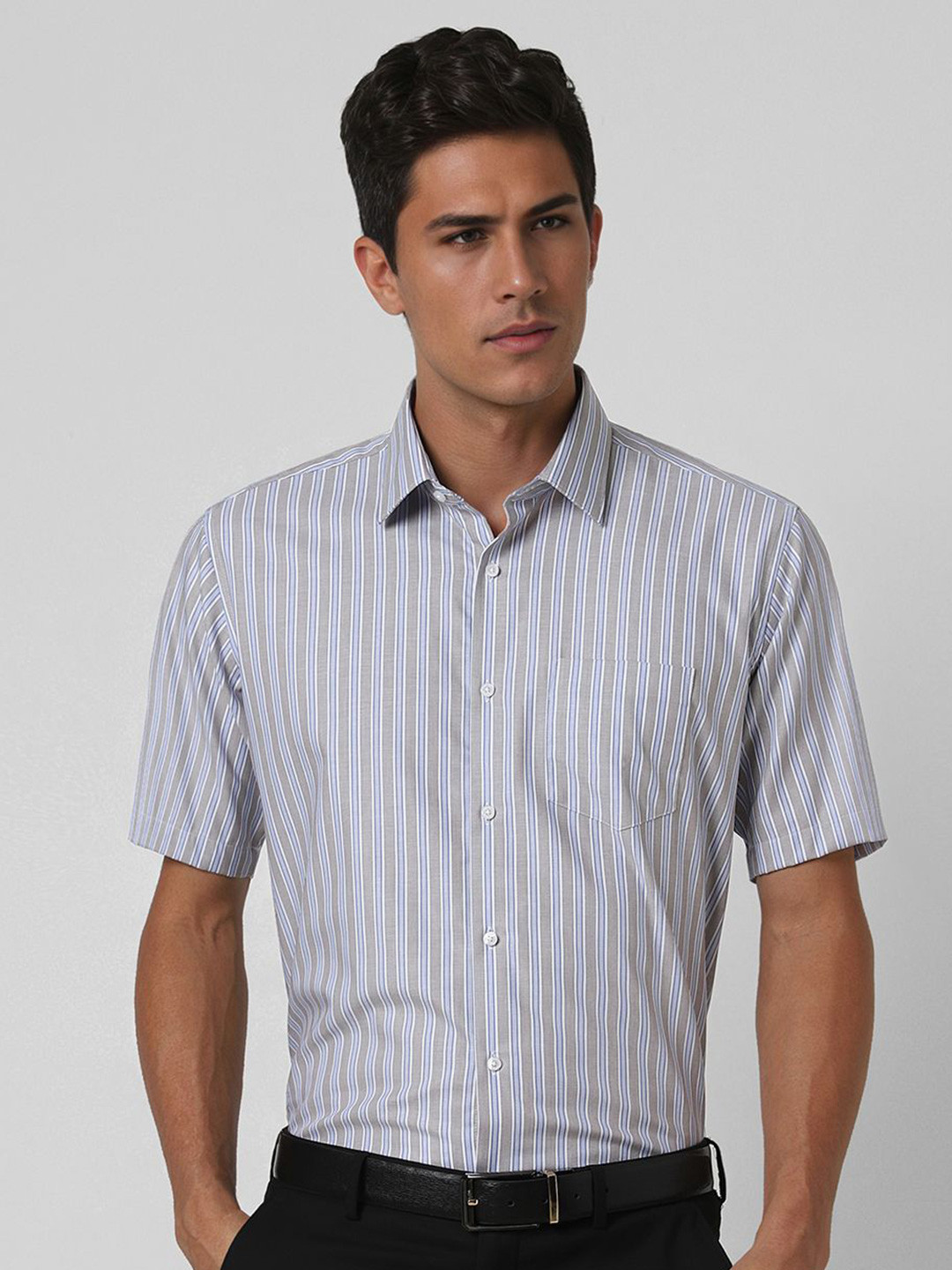Van Heusen Men Spread Collar Vertical Striped Cotton Slim Fit Formal Shirt
