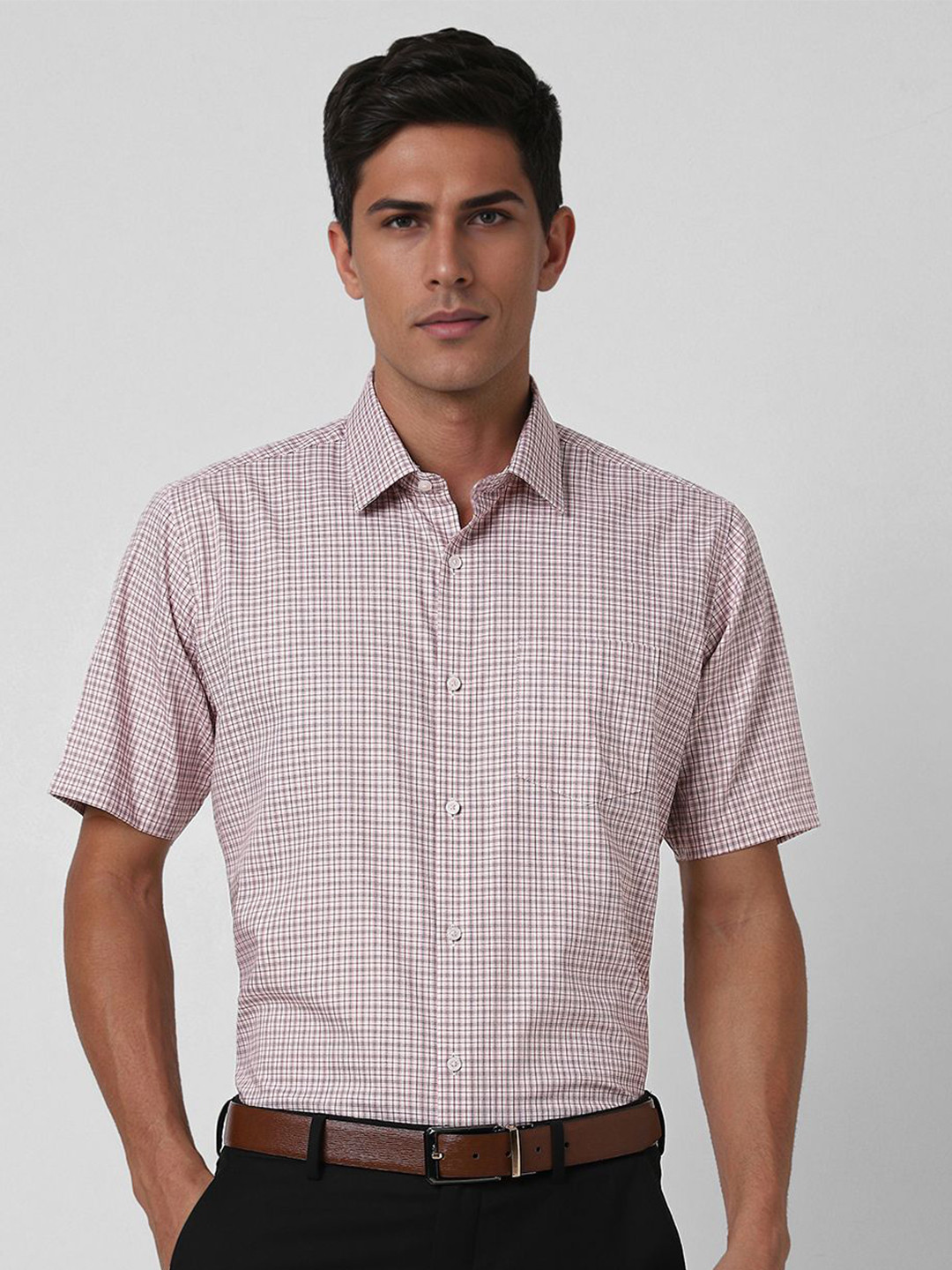 Van Heusen Men Spread Collar Micro Checked Cotton Slim Fit Formal Shirt