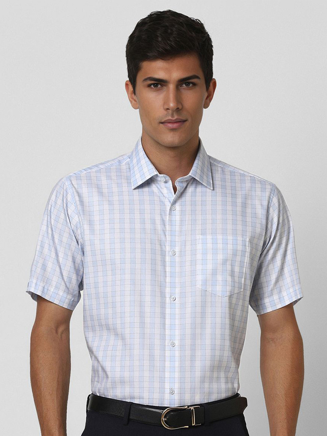 Van Heusen Men Spread Collar Micro Checked Cotton Slim Fit Formal Shirt