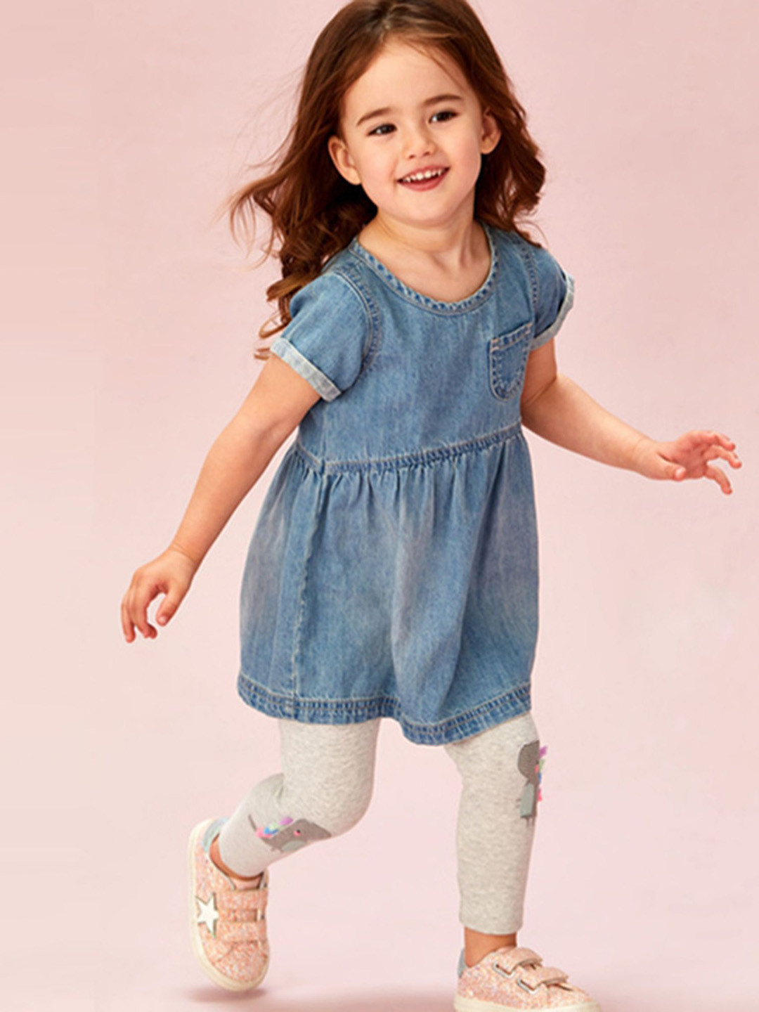 LULU & SKY Girls Printed Mid-Rise Ankle-Length Leggings With Patchwork Detail