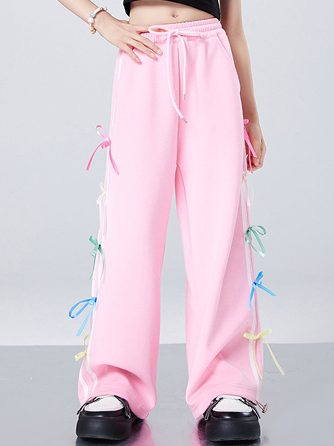 LULU & SKY Girls Straight Fit High-Rise Bow Detail Trousers