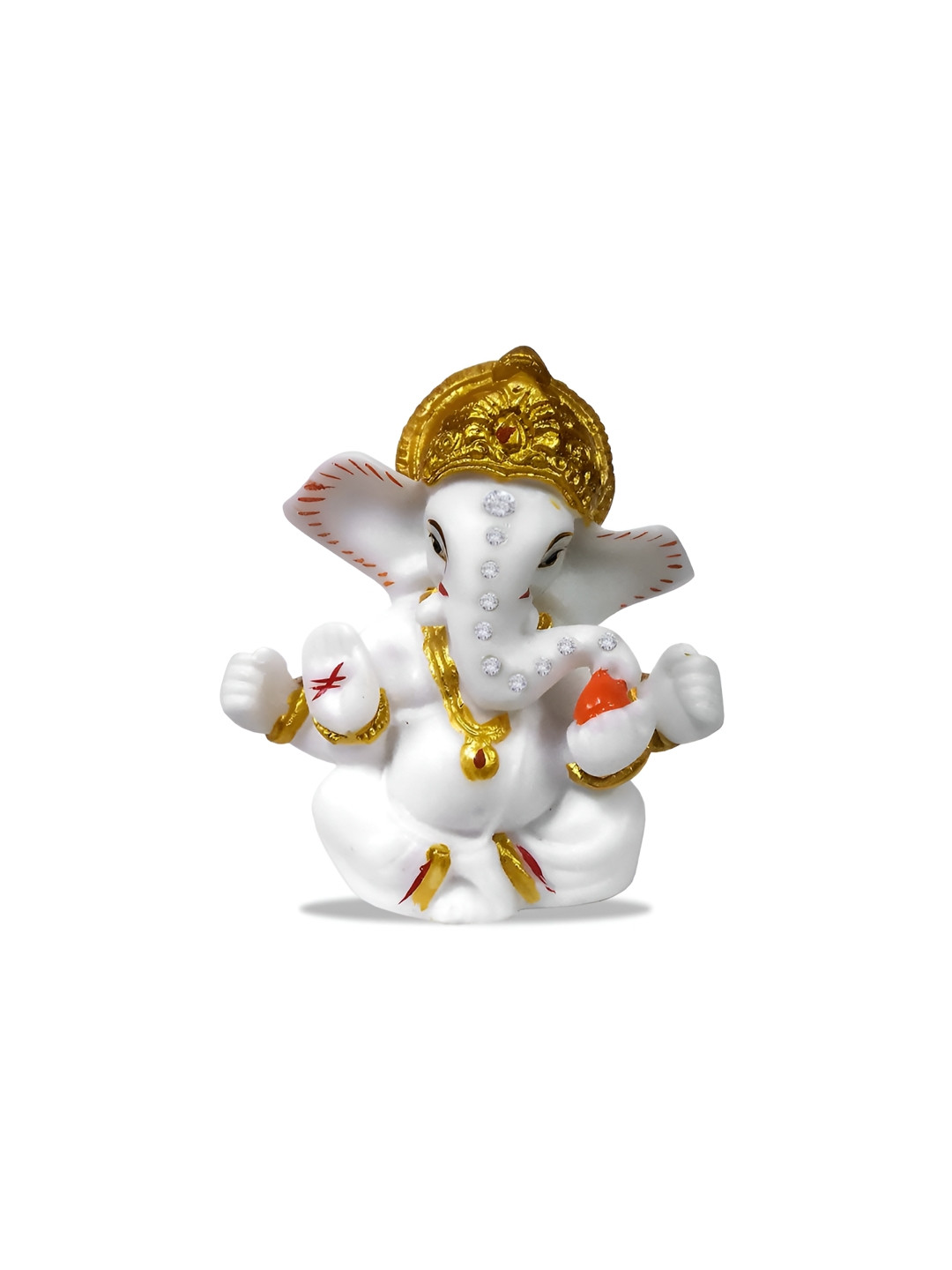 Adhvik Dust Mukut Ganesha White Marble Glossy Prayer Room Small Showpiece - 3.5 Inches