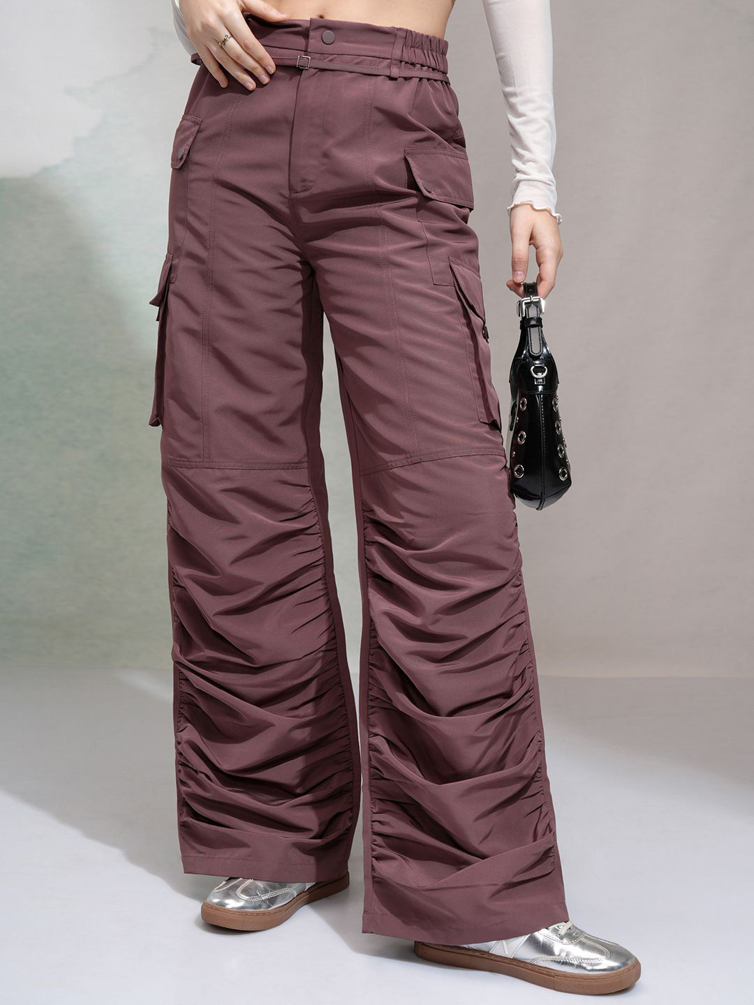 Street By Tokyo Talkies Women Relaxed Fit Cargo Pants With Flap Pockets