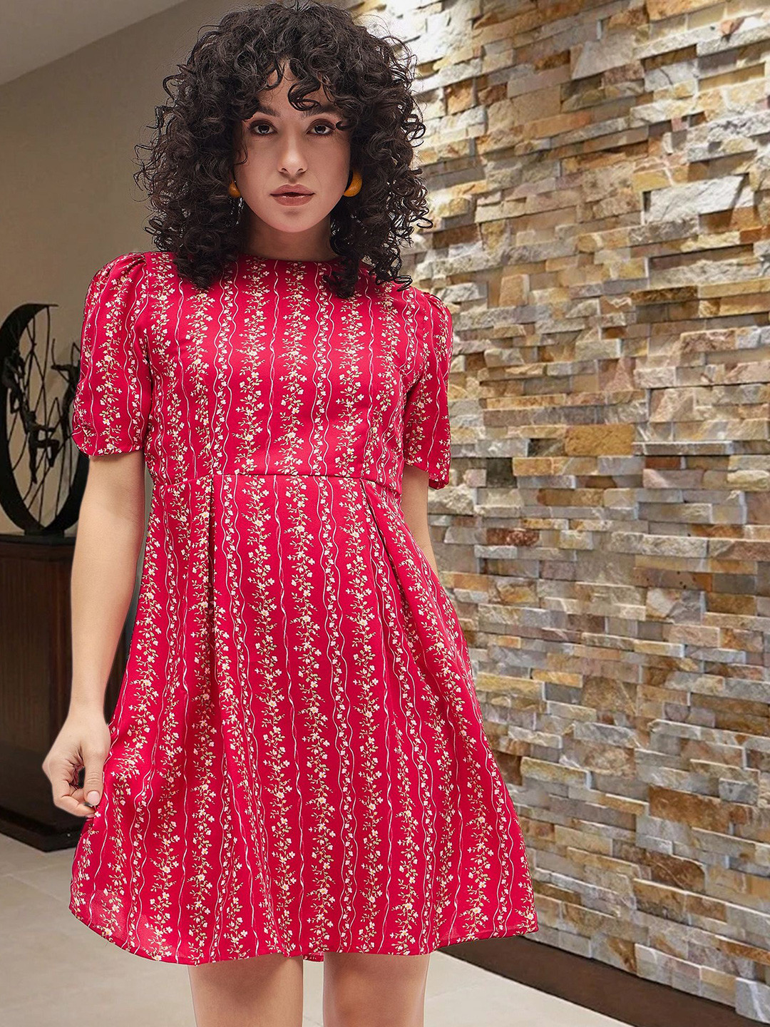 Deewa Floral Printed Fit & Flare Mini Dress