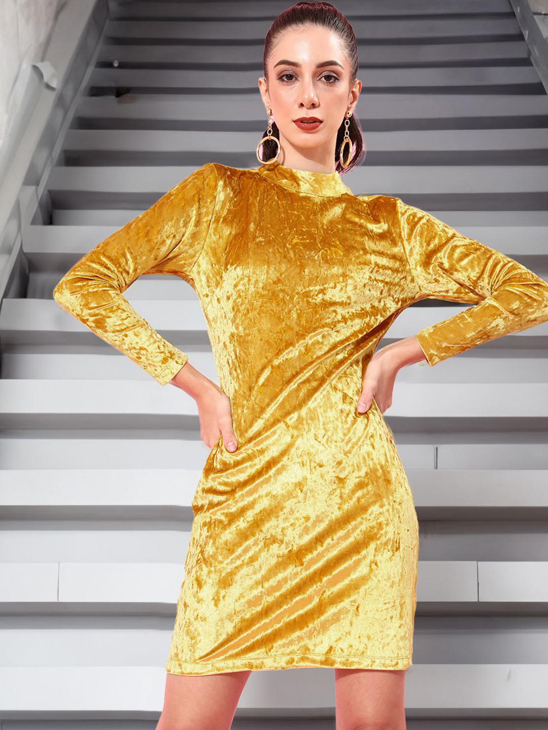STYLECAST X KASSUALLY Women High Neck Velvet Bodycon Dress