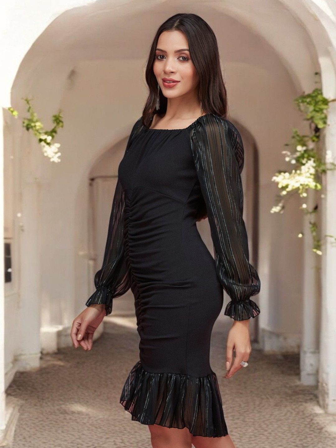 DressBerry Women Ruching Ruffle Sheath Dress